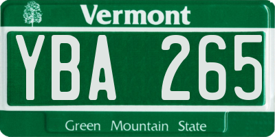 VT license plate YBA265