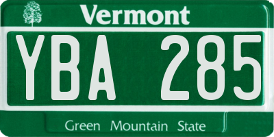 VT license plate YBA285