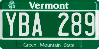 VT license plate YBA289