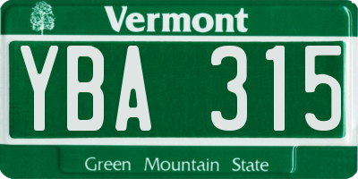 VT license plate YBA315