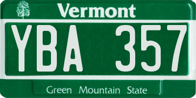 VT license plate YBA357