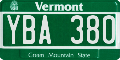 VT license plate YBA380