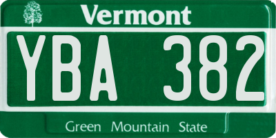 VT license plate YBA382