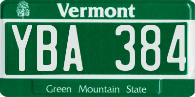 VT license plate YBA384