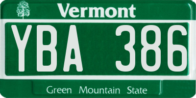 VT license plate YBA386