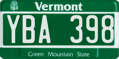 VT license plate YBA398