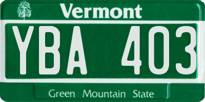 VT license plate YBA403