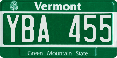 VT license plate YBA455