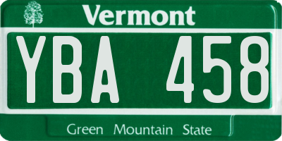 VT license plate YBA458