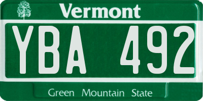 VT license plate YBA492