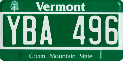 VT license plate YBA496