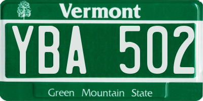 VT license plate YBA502