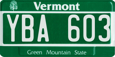VT license plate YBA603