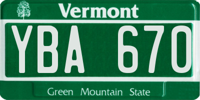 VT license plate YBA670