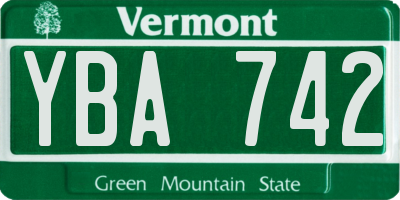 VT license plate YBA742