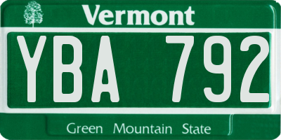 VT license plate YBA792