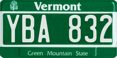 VT license plate YBA832
