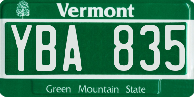 VT license plate YBA835