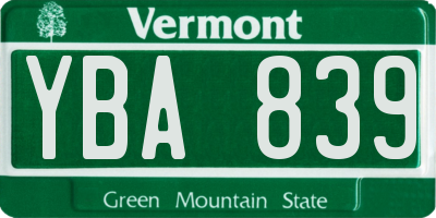 VT license plate YBA839