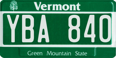 VT license plate YBA840