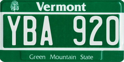 VT license plate YBA920