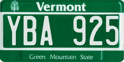 VT license plate YBA925