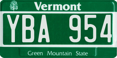 VT license plate YBA954