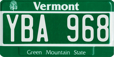 VT license plate YBA968