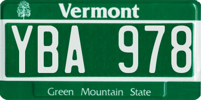 VT license plate YBA978