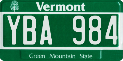 VT license plate YBA984