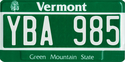 VT license plate YBA985