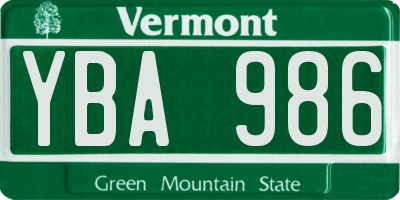 VT license plate YBA986