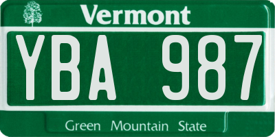 VT license plate YBA987