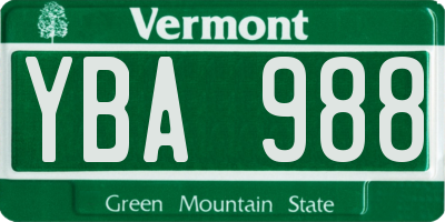 VT license plate YBA988