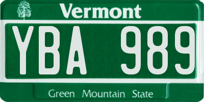 VT license plate YBA989