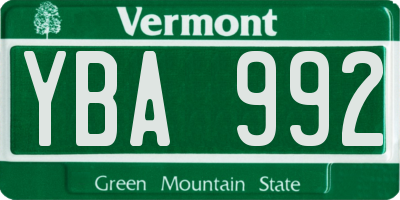 VT license plate YBA992