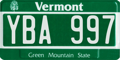 VT license plate YBA997