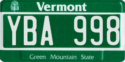 VT license plate YBA998
