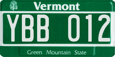 VT license plate YBB012