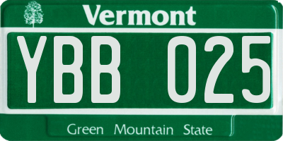 VT license plate YBB025