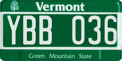 VT license plate YBB036