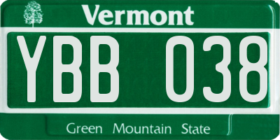 VT license plate YBB038