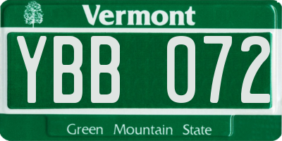 VT license plate YBB072