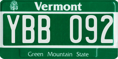 VT license plate YBB092