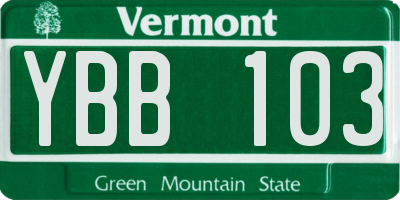 VT license plate YBB103