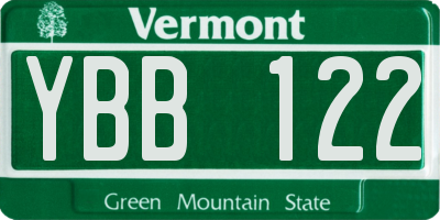 VT license plate YBB122