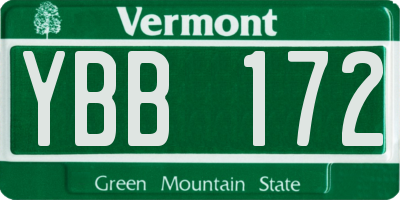 VT license plate YBB172