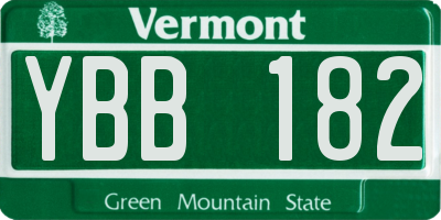 VT license plate YBB182