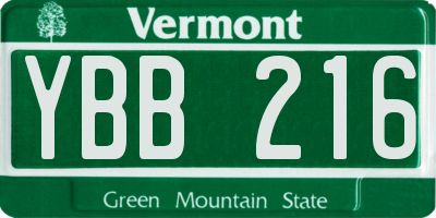 VT license plate YBB216