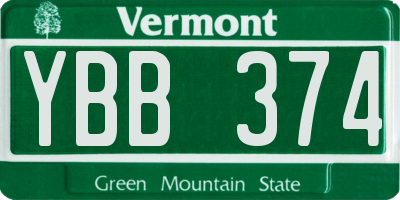 VT license plate YBB374